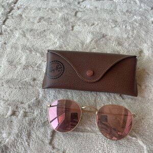 Ray-Ban Gold Frame Sunglasses with Pink Lenses